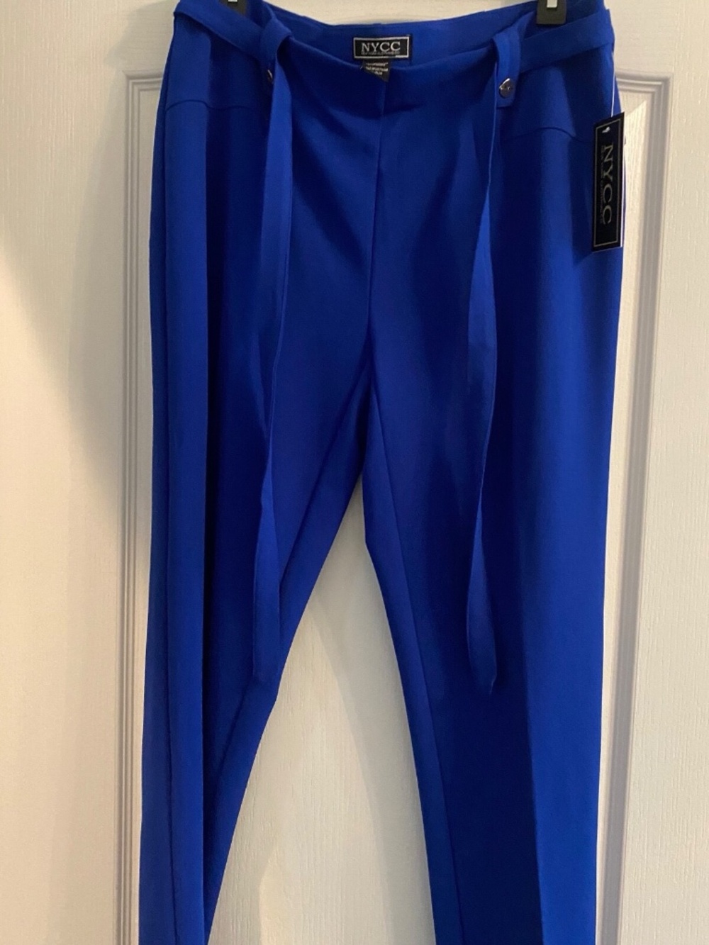 NYCC BLUE PANTS BELTED SZ 12 CAREER / CASUAL / NEW / FULL SLACK LENGTH